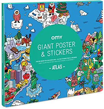 Omy O My Products Poster Atlas mit Stickern, Weiß und Schwarz, 100 x 70 cm