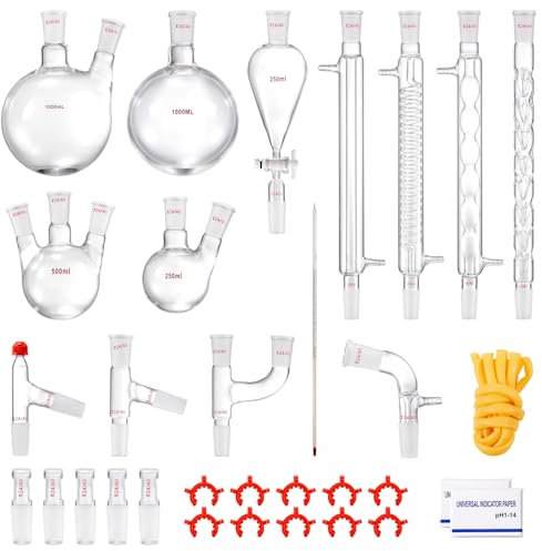 VEVOR Laboratory Glass Set 3.3 (GG-17), Laboratory Glass Kit with Borosilicate Glass 24/40, Lab Glass Kit Max. 600 °C, Laboratory Glassware Kit Rubber, Lab Glassware & Equipment 32 Pieces