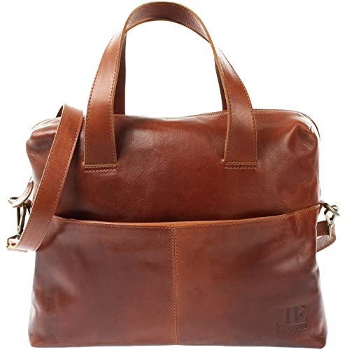 LECONI Schultertasche Henkeltasche für Frauen Büffel-Leder DIN-A4 Businesstasche Handtasche Shopper für Damen 36x29x12cm braun LE0059-buf