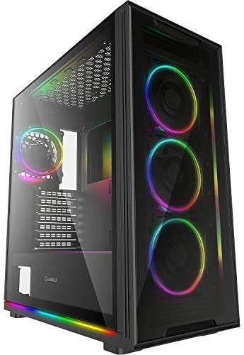 GameMax View ARGB PC Gaming case, ATX, 3 x 120mm Razor Fans Included, 2 x ARGB LED Strips Included, ARGB Hub, 9 Fan Support, Water-Cooling Ready | Black