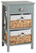 Home Source Bedside Table Storage Cabinet, Wooden Slim Chest with Water Hyacinth Basket Organiser, Grey, 2 Drawer