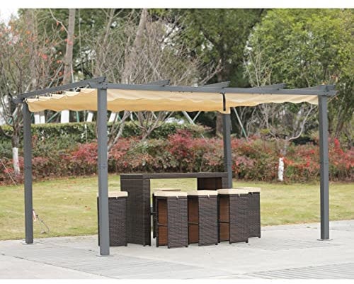 Angel Living 3x4M Aluminum Patio Pergola with Retractable Canopy for Outdoor Garden,Beige