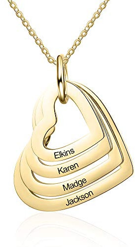 kaululu Halskette Damen Personalisiertes Kette mit Namen Namenskette mit Herz Edelstahl Silber 925 Anhänger für Mama Frauen Muttertagsgeschenk Personalisierter Schmuck (Gold-4 Name)