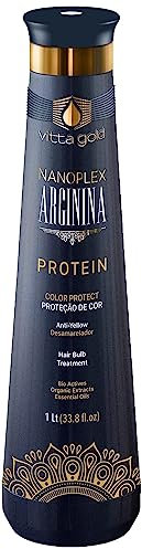 Vitta Gold, Nanoplex Arginina, Dauerhafte Brasilianische Bio-Haarglättung, Smoothing Hair Treatment Color Protect, Protein-Keratin, One Step, Formaldehydfrei- Anti Frizz -1er Pack (1L)