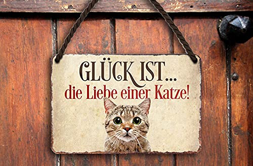 schilderkreis24 Blechschild Katze – witzige & liebevolle Sprüche für Katzenfans (Glück ist Liebe Katze2)