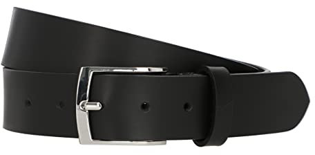 Gusti Echt Leder Gürtel - Kaj Ledergürtel mit silbernen Schnalle Belt Businessgürtel Arbeitsgürtel Schlicht Damen Herren Schwarz 80cm