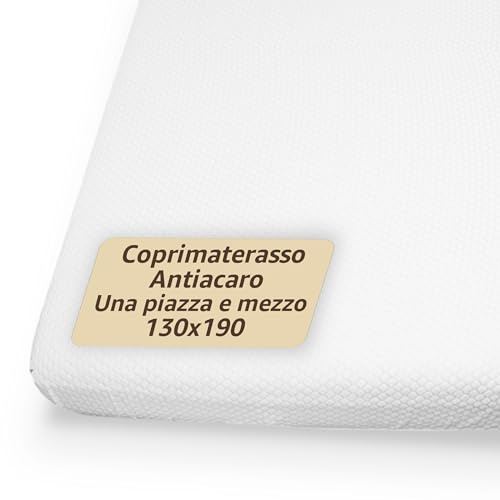 Copri Materasso Una Piazza e Mezzo Antiacaro Anallergico - Coprimaterasso 120/130x190cm - Copri Materasso Elasticizzato e con Angoli