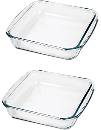 Lot de 2 plat à four carré, moule de cuisson en verre, capacité 1.1 L - Longueur 20.5 x Profondeur 18.2 x Hauteur 5 cm -JUANIO-