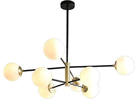 Vendimia 8-luces Metal Negro Industrial Sputnik Lámpara Colgante Irregular Cromado Plafon Led Techo Sencillo Redondo Vidrio Durante La Luz Para Cocina Hundir Barra-Cubierta negra y dorada y blanca lec