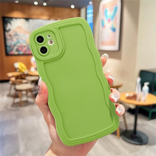 UEEBAI Handyhülle für iPhone 11 6.1 inch, Niedliche Lockige Wellen Rahmenform Silikon Handyhülle Ultra Dünne Stoßfeste Schutzhülle Slim Fit Weiche TPU Bumper Cover für Frauen Mädchen, Grün