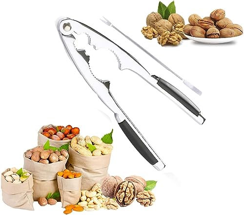 Nut Crackers Heavy Duty with Non-Slip Handle,a Nut Shell Opener with Non-Slip Handle,an Opening Tool for Nutcracker, Pecans-Seafood Knife and Fork Picks | A Set of Two Stainless Steel Tools