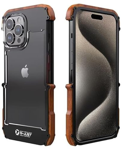 Kowauri for iPhone 15 Pro Max Case,Drop Protection Aluminum Alloy Metal Wood Bumper Frame Cover Shockproof Dropproof Protective Case for iPhone 15 Pro Max (6.7 inch) Black