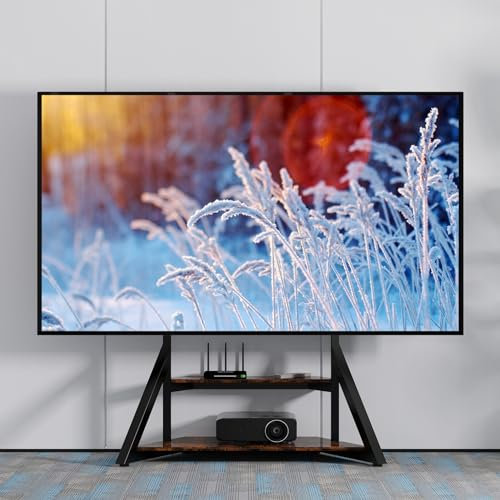 UNHO Supporto TV da Terra: Mobile Supporto TV da Pavimento Ripiani Legno Bello Design Porta TV da Terra per 40-75 Pollici Regolabile in Altezza Max VESA 600x400mm Portata 80kg