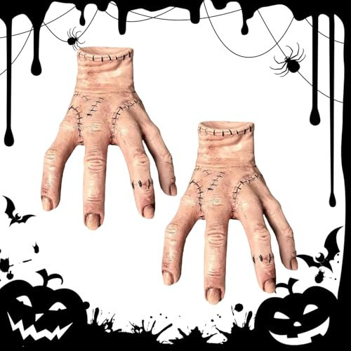 Ayizhiniu 2pcs Addams Eiskaltes Händchen, Mittwoch Eiskaltes Händchen Requisiten Horror Deko, Realistic Händchen aus Latex Scarred, Geeignet Halloween Cosplay Requisiten