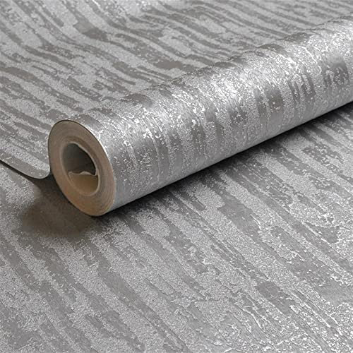 papel pintado Papel tapiz 3D con textura industrial, rollo de papel tapiz liso, papel tapiz de vinilo plateado brillante con brillo metálico for dormitorio, pasillo, decoración del hogar (9,5 mx53 cm)