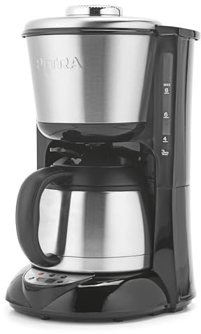 Petra Filterkaffeemaschine – 1L Kaffeemaschine mit Tropfbrühsystem, Edelstahlkanne, Digitalanzeige, Kaffeestärkenregelung, Kompatibel mit gemahlenem Kaffee, Integrierter Timer, 800W, PT6162VDE