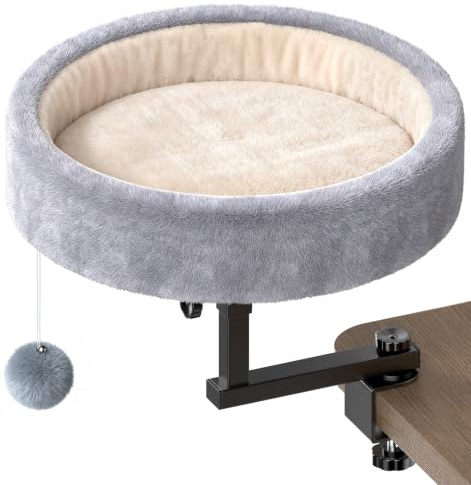 Chumajor Cat Desk Bed-Surpport up to 40 lbs | Soft Faux Fur Cushion with Removable Cover, Fits Most Desks, Easy to Install