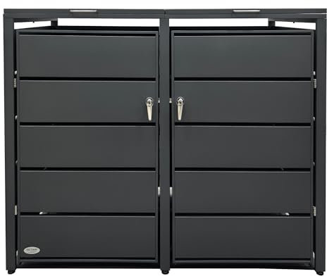 RS Trade Outdoor-Mülltonnenbox, bis zu 240 L Tonnen, Verkleidung aus verzinktem Stahl, abschließbare Türen, Mülltonnenhaus, Größen 2er, 3er, 4er zur Aufbewahrung von Abfall (Anthrazit, 2er)