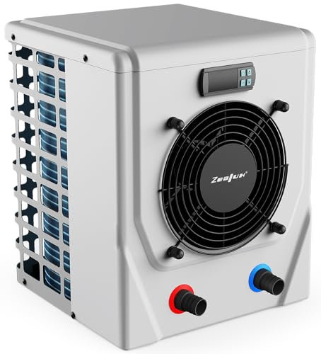 ZEALUX Mini Bomba de Calor para Piscinas Elevadas de hasta 16m³,Capacidad de Calentamiento de 2.5~4.2KW,Tensión de Funcionamiento de 220V,Conexión de Agua Ø32/38mm,Sensor de Flujo,Blanco (ALSAVO 45)