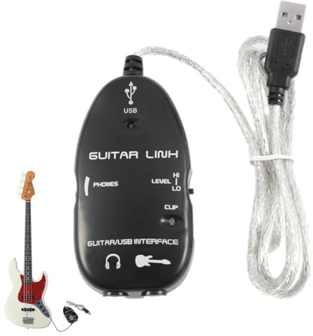 Cable de enlace de guitarra USB | Cable de guitarra estudio Audio Cable Conector Adaptador de cables | Easy Plug and Play | Interfaz de guitarra a USB para grabación de audio de PC, músicos de adaptad