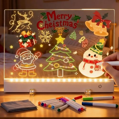 SERIONR Tablette Lumineuse Dessin pour Enfants, LED tablette dessin enfant avec interrupteur, Tableau Lumineux Message effaçable avec 12 couleurs stylos pour Tableau D'écriture Mémo(30x20cm)