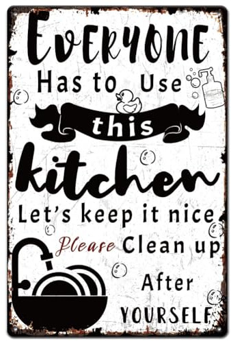 SUPERDANT Kitchen Cleaning Reminder Tin Signs Clean Plates Retro Metal Poster Plaque Vintage Text Sign Decorative for Bedroom Restaurant Apartment Café Bar Indoor Outdoor Wall Art Gifts 20x30CM