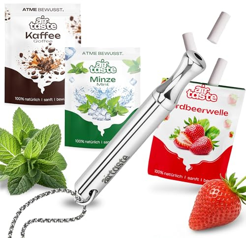 Airtaste® Atemkette Rauchentwöhnung – Zigarettenersatz mit Geschmack – Atemhilfe mit Widerstand zum Rauchen aufhören – nikotinfrei mit leckerem Eukalyptus, Minze & Wassermelone Geschmack