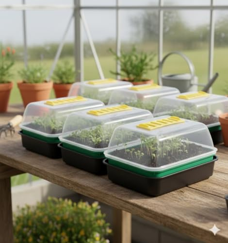 Shop4allsorts Set Of 6 Small Windowsill Propagator Set - Reusable Seed Tray With Lid - Mini Propagator Seed Tray, Gravel Tray & Clear Vented Cover - Germination Tray Set - 21cm.