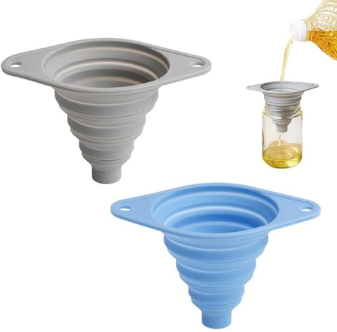 2Pcs Silicone Funnel,Collapsible Kitchen Funnel Set,Durable Kitchen Large Wide Mouth,Space-Saving Kitchen&Workshop Essentials,Small Funnels for Filling Bottles or Containers,Easy to clean(Gray+Blue)