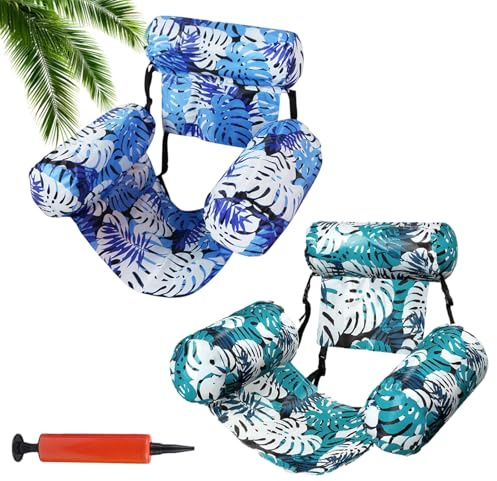 Fauteuil Gonflable Piscine Adulte, Hamac Flottant Piscine avec Accoudoirs Chaises, 4 en 1 Chaise Gonflable Piscines avec Dossiers Confort, Idéal pour Été, Plage et Vacances, 76x40.5x61cm (F-2PCS)