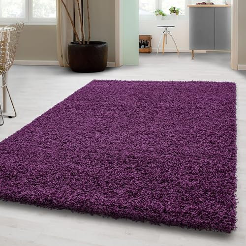 Carpetsale24 Shaggy Hochflor Teppich, 240x340 cm, Lila, weich, flauschig, modern, einfarbig, Für großzügige Wohnräume, für Wohnzimmer Schlafzimmer Flur