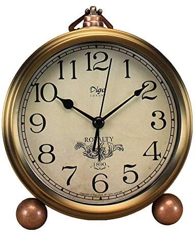 Saytay Classic Retro Clock, Golden Table Table Desk Alarm Clock European Style Vintage Silent Desk Alarm Clock Non Ticking Quartz Movement Battery Operated, HD Glass Lens, Easy to Read (SZ1)