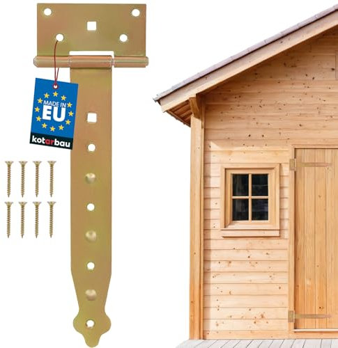 KOTARBAU® Kreuzgehänge 250 mm Ladenband Türband Torscharnier Werfgehänge Scharnier Baubeschlag Gartentorband Gartentorfalle Verzinkt Gold