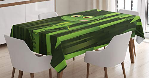 ABAKUHAUS Bambus Tischdecke, Jungle Bäume Spaß-Frosch, Wasserfest Waschbar mit Klar Sichtbaren Farben kein Verblassen Personalisiert, 140 x 200 cm, Grün Mehrfarbig