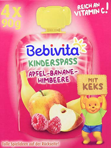 Bebivita Kinder-Spaß Frucht & Keks Apfel-Banane-Himbeere mit Keks (4 x 90 g)
