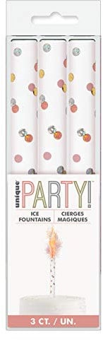 Birthday Rose Gold Glitz Ice Fountains - Vibrant & Sparkling Celebration Candles - Perfect for Cakes & Parties - 3ct