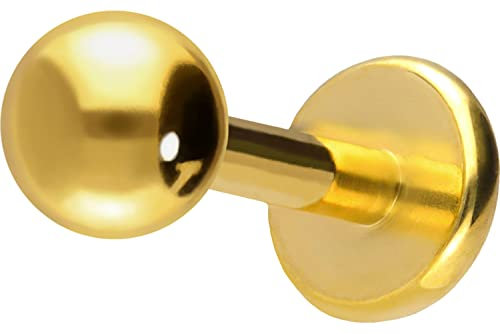PIERCINGLINE Titan Labret Stecker KUGEL Piercing Ohr Lippe Nase Goldfarben 2,5 x 1 x 6 mm
