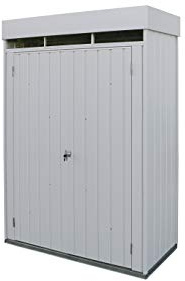 Duramax Palladium Aufbewahrungsschrank Doppeltür mit Dachterrasse und vorderem Oberlicht, Lagerschrank für den Garten, Gartenschrank, inklusive Set mit zwei verstellbaren Regalböden, silberfarben