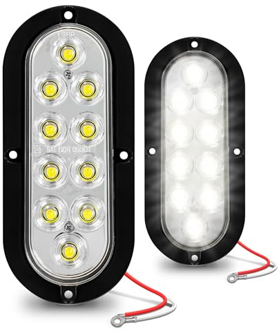 TRUE MODS 2pc 6 Clear White Oval LED Reverse Trailer Tail Light for RV