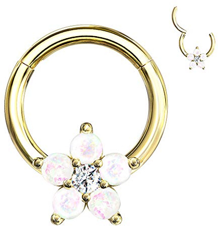 Piercingfaktor Septum Nase Ohr Segment Ring Piercing Clicker Scharnier mit Opal Blumen