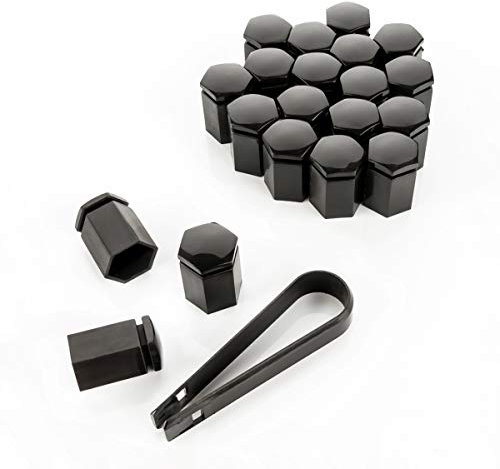LST 20x Radschraube Abdeckkappen Sechskant Felgen Kappen lang 17mm Glanz schwarz