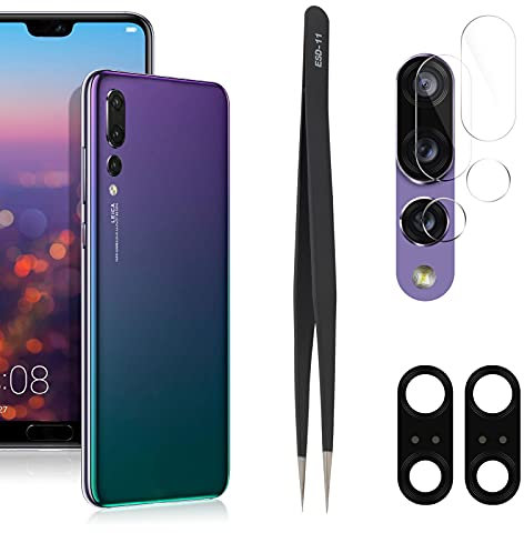 YHX-OU 2 Stück Kamera Linse Glas Ersatz für Huawei P20 PRO Kamera Linse Hinten Glas + 2 Stück für Huawei P20 PRO Kamera Displayschutzfolie + Pinzette