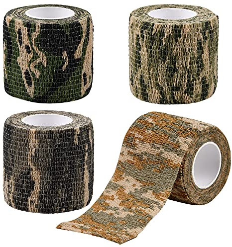Pinsheng 4 Rollen Camouflage Klebeband, Vliesstoff Selbstklebende Tarnung Band, Militär Armee elastische Camouflage Klebeband Schutz-Stretch-Verband für Schrotflinten Jagd-Camping