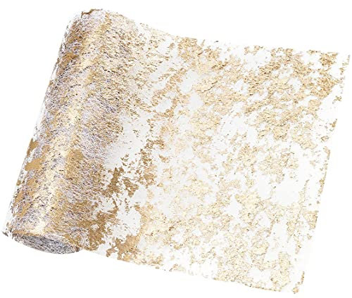 Hyzaphix Champagner Gold Tischläufer, Metallic Champagner Gold Tischband Hochzeitstischdeko für Party Hochzeit Deko Kommunion Taufen Geburtstag Tischdeko，28cm X 5m