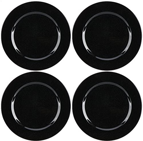 com-four® 4x Platzteller schwarz glänzend mit Glitzer - Wiederverwendbare einfarbige Unterteller als Tischdekoration - monochrome Dekoteller für Hochzeit, Familienfeier oder Weihnachten - Ø 33 cm