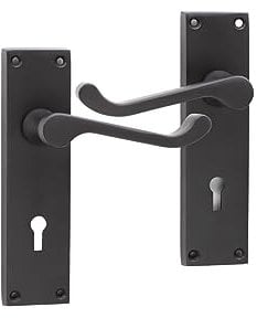 Infinity Decor Victorian Scroll Lever Lock Backplate Door Handles Matt Black - for Interior & Exterior Use