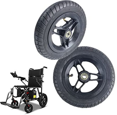 BEdaw Ersatz-10-Zoll-Luftrad Für Rollstuhl, Vorderradzubehör Für Elektrorollstuhl, 10 X 2 Rutschfeste Reifen, 12-Mm-Lager, Schwarz, 2 Stück