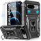 Jshru for Google Pixel 8 Case with Screen Protector [2 Pack] and Slide Camera Cover,Military Grade Shockproof Case with Ring Kickstand, Anti-Scratch Armour Phone Cover for Google Pixel 8,Black