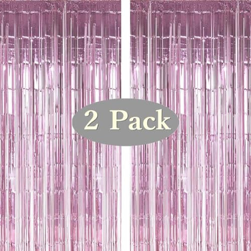 Twinkle Star 2 Pack Lametta Vorhänge 0.3mm Verdicken Rosa - Metallic Party Vorhange Geburtstag Foto Hintergrund Folien Fransen Luftschlangen Deko für Neujahr 2024 Silvester Disco Dekoration 1x2.5m