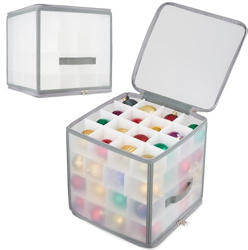 DECO EXPRESS Christmas Ornament Storage Box Christmas Decoration Storage Baubles Box with Dividers Zipped Wreath Bag Decorations Bags (White Decorations Box)